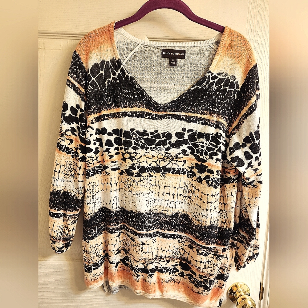 - Dana Buchman animal print lightweight 3/4 sleeve Sweater